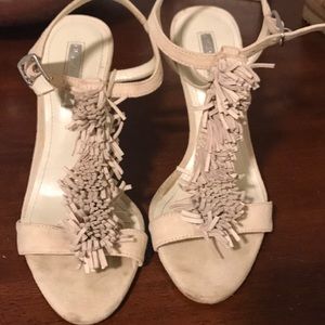 BCBG nude strappy sandals